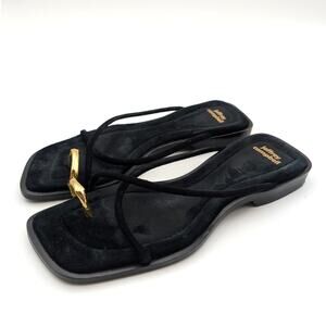 Jeffrey Campbell Islander Slide Sandal Women's Suede Black/Gold Size US5 EU36